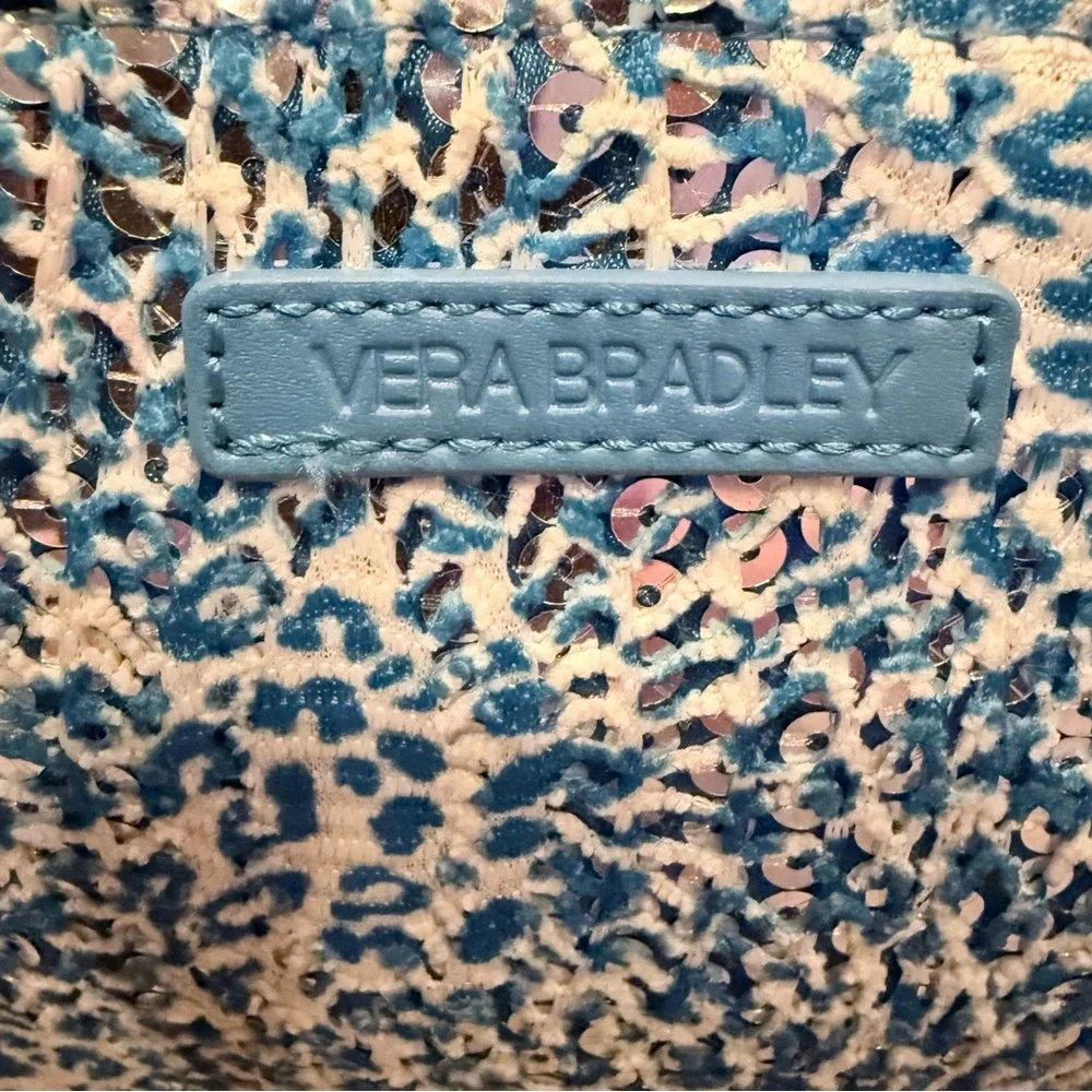 Vera Bradley mesh sequin wristlet on the Camocat blue pattern